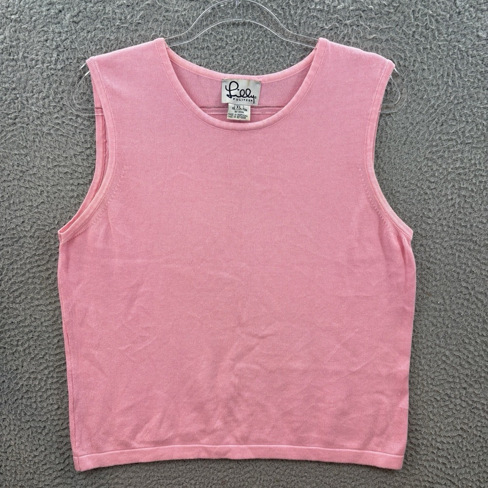 Lilly Pulitzer Tank Top Womens XL Pink Tight Knit Cotton Sleeveless‎ Shirt   *